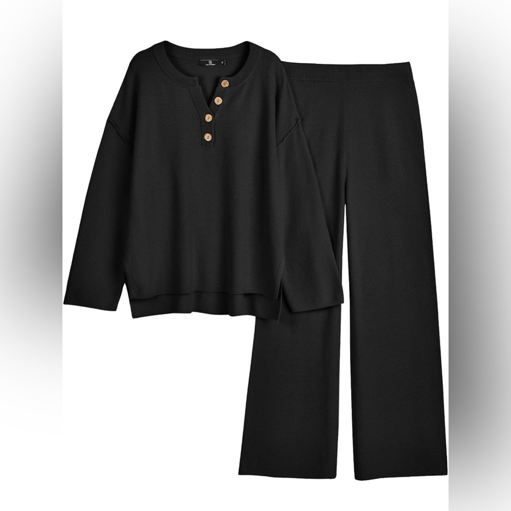 Lillusory Chic Black Wide Leg Jumpsuit with Button Detail Large